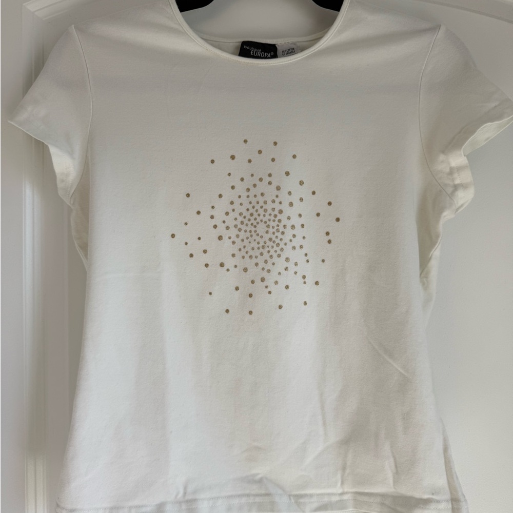 Ellos Gold Embellished White Fitted Tee